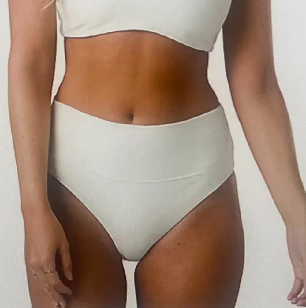 PRANA Women's Aurelia Swim Bottoms Medium White Horchata Ottoman High Waist NWT